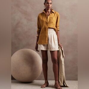 Banana Republic Women’s Oversized Linen Button Down Collar Shirt Golden Yellow S
